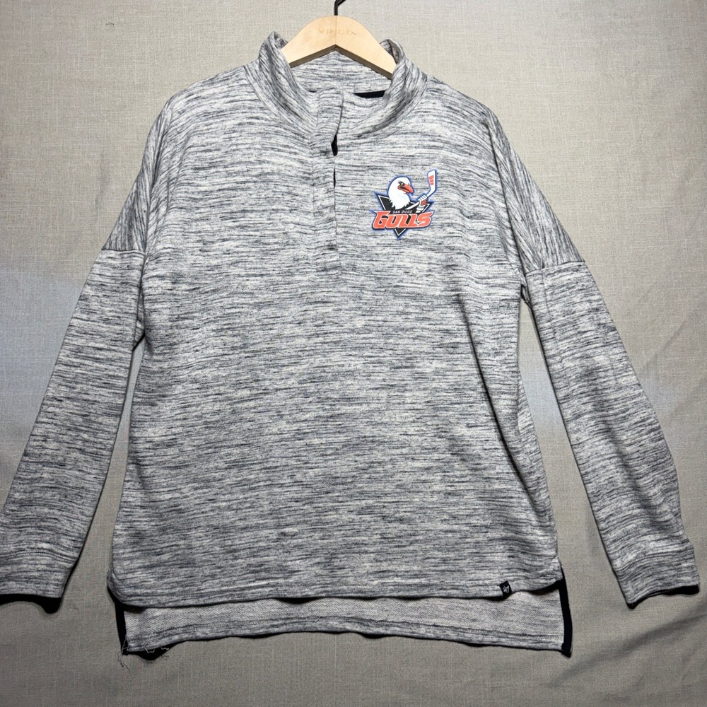 '47 San Diego Gulls Shirt Mens Large Gray Space Dye LS Snap Mock Neck Pullover